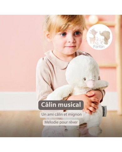 Peluche musicale Fanfan - petit canard - 30 cm - Blanc cassé