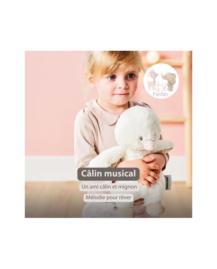 Peluche musicale Fanfan - petit canard - 30 cm - Blanc cassé