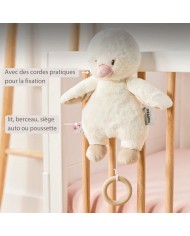 Peluche musicale Fanfan - petit canard - 30 cm - Blanc cassé