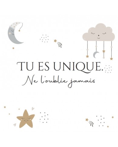 Cadre à poser - 15 x 15 cm - "Tu es unique ..." - Lune étoile