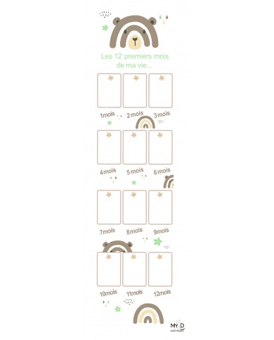 Cadre photo à suspendre - 12 premiers mois - 125 x 30 cm - Ourson