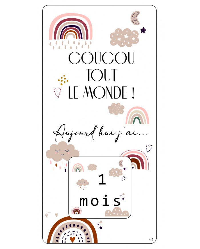 Plaquette photo - 12 premiers mois - 14 x 30 cm - Arc-en-ciel