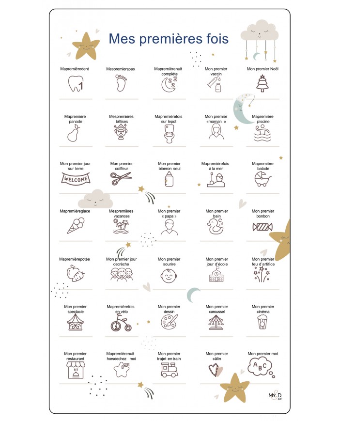 Cadre première fois - 30 x 50 cm - Lune étoile