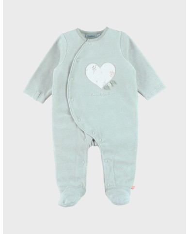 Pyjama bébé, velours brodé - Vert d'eau