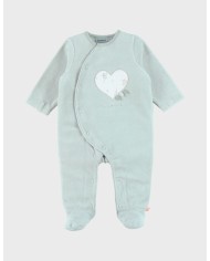 Pyjama bébé, velours brodé - Vert d'eau