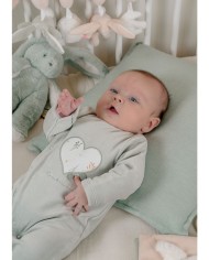 Pyjama bébé, velours brodé - Vert d'eau