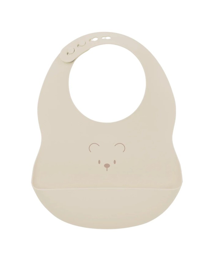 Bavoir réglable avec bac récupérateur en silicone - Ours argile