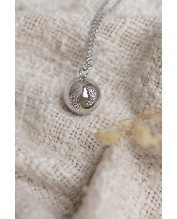 Eva - Bola argenté avec pieds strass - chaine argenté