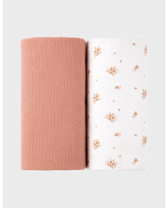 Tétras 100x100 cm, lot de 2 - Mousseline de coton bio - Vintage Flowers