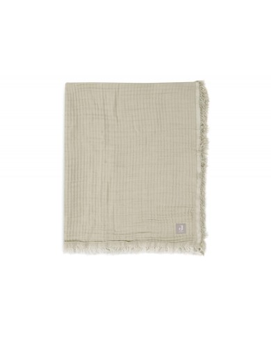 Couverture 75x100cm Fringe - Olive Green/Ivory GOTS