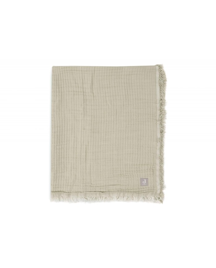 Couverture 75x100cm Fringe - Olive Green/Ivory GOTS