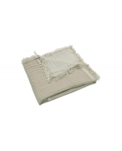 Couverture 75x100cm Fringe - Olive Green/Ivory GOTS