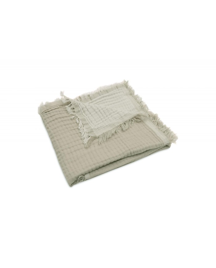 Couverture 75x100cm Fringe - Olive Green/Ivory GOTS