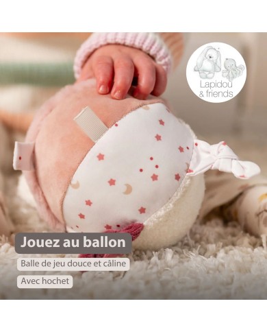 Balle peluche d'activités Lapidou - 15 cm - Rose poudré