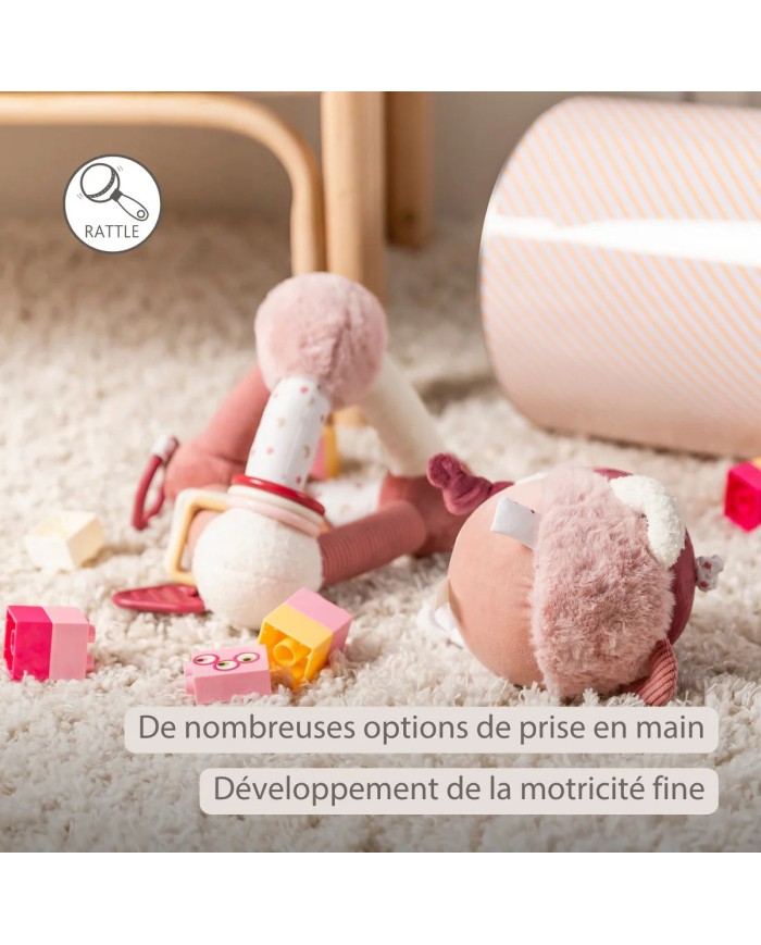 Balle peluche d'activités Lapidou - 15 cm - Rose poudré
