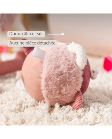 Balle peluche d'activités Lapidou - 15 cm - Rose poudré