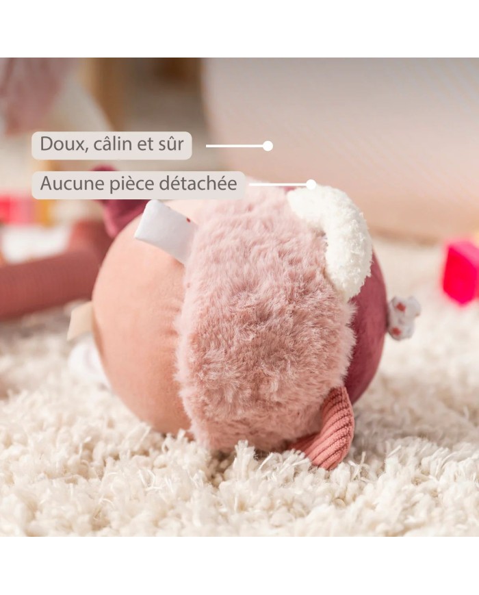 Balle peluche d'activités Lapidou - 15 cm - Rose poudré