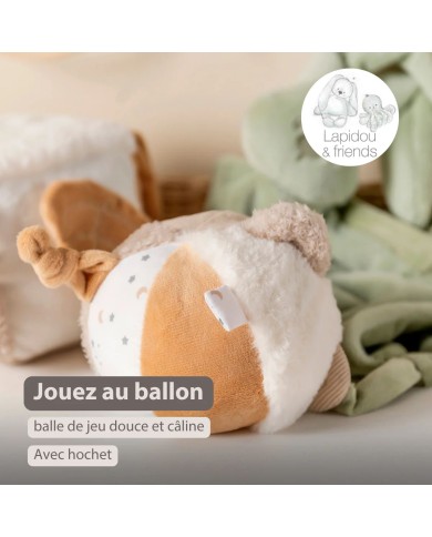 Balle peluche d'activités Lapidou - 15 cm - Beige