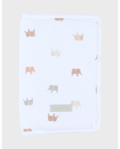 Protège carnet de santé, mousseline blanche - Eléphants