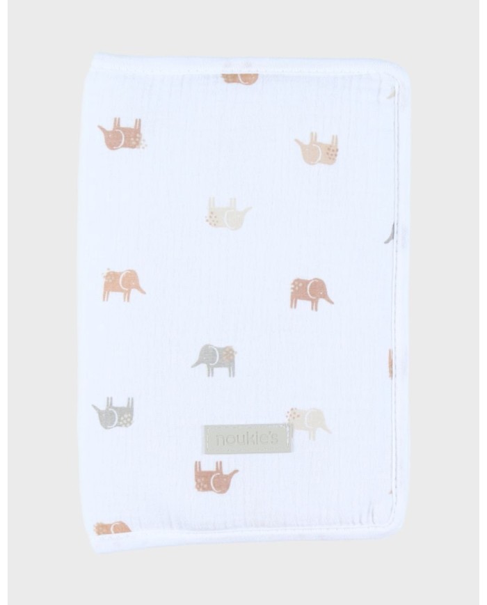 Protège carnet de santé, mousseline blanche - Eléphants