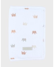 Protège carnet de santé, mousseline blanche - Eléphants