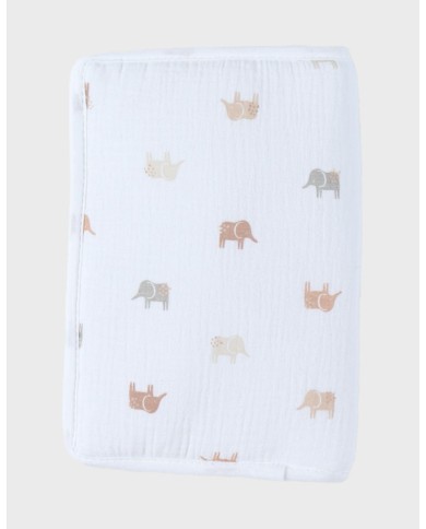 Protège carnet de santé, mousseline blanche - Eléphants