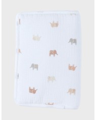 Protège carnet de santé, mousseline blanche - Eléphants