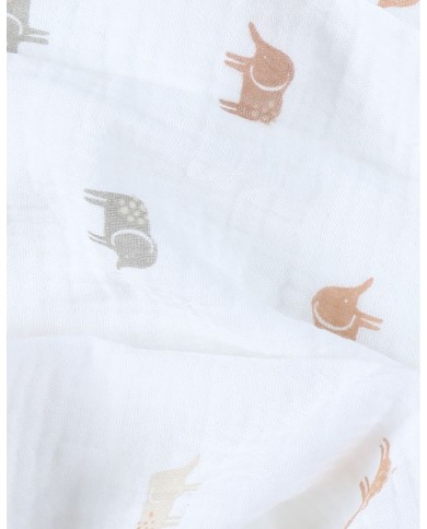 Lot de 3 tétras 70*70cm, mousseline de coton bio - Eléphants