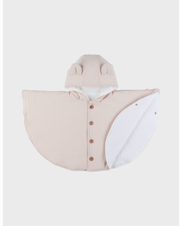 Poncho bébé 18-36 mois, mousseline de coton bio - Beige