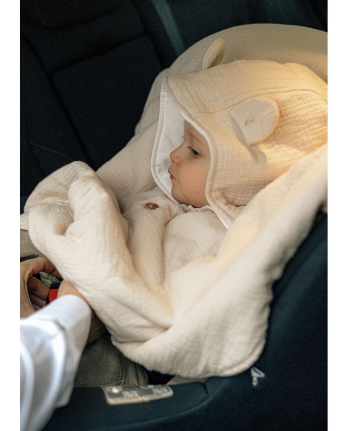 Poncho bébé 6-18 mois, mousseline de coton bio - Beige
