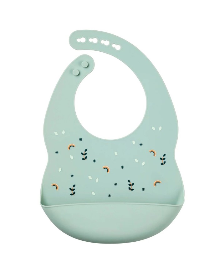 Bavoir réglable avec bac récupérateur en silicone - Imprimé vert