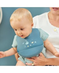 Bavoir réglable avec bac récupérateur en silicone - Imprimé bleu infinity