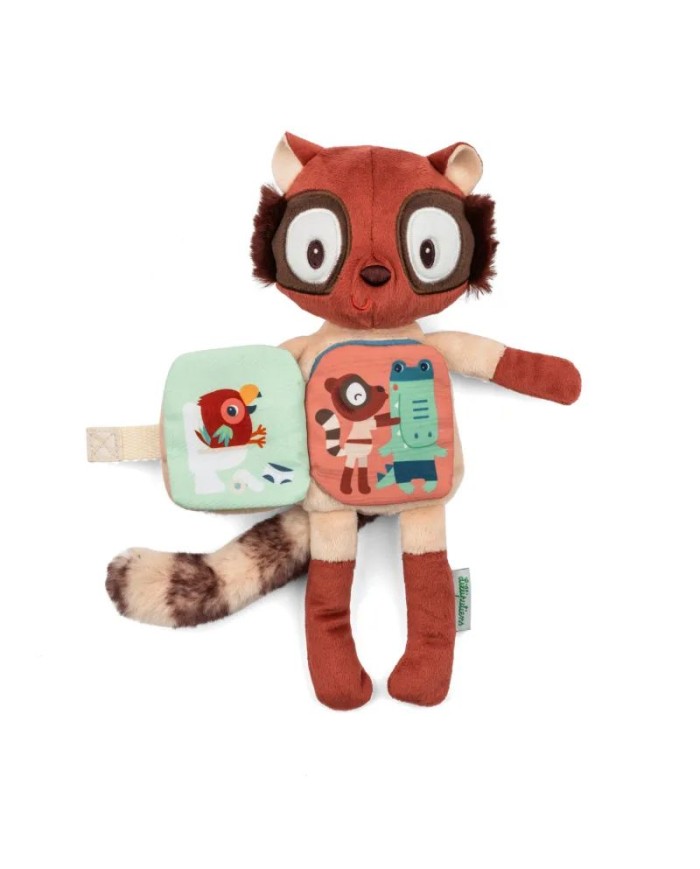 Peluche phosphorescente et livre en tissu Elvis le lémurien