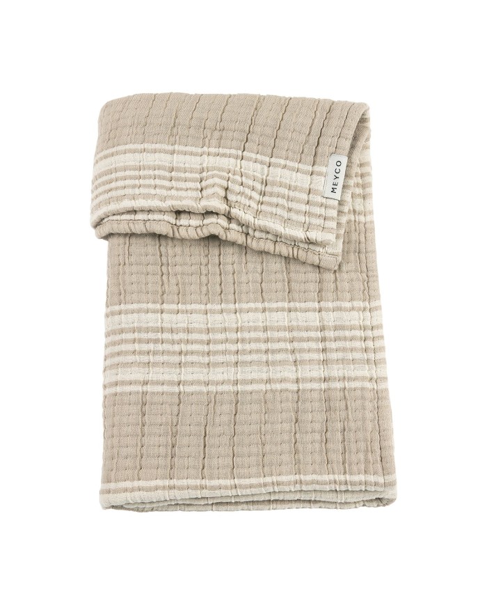 Couverture 75x100 cm en mousseline prélavée jacquard - Stripe Sand