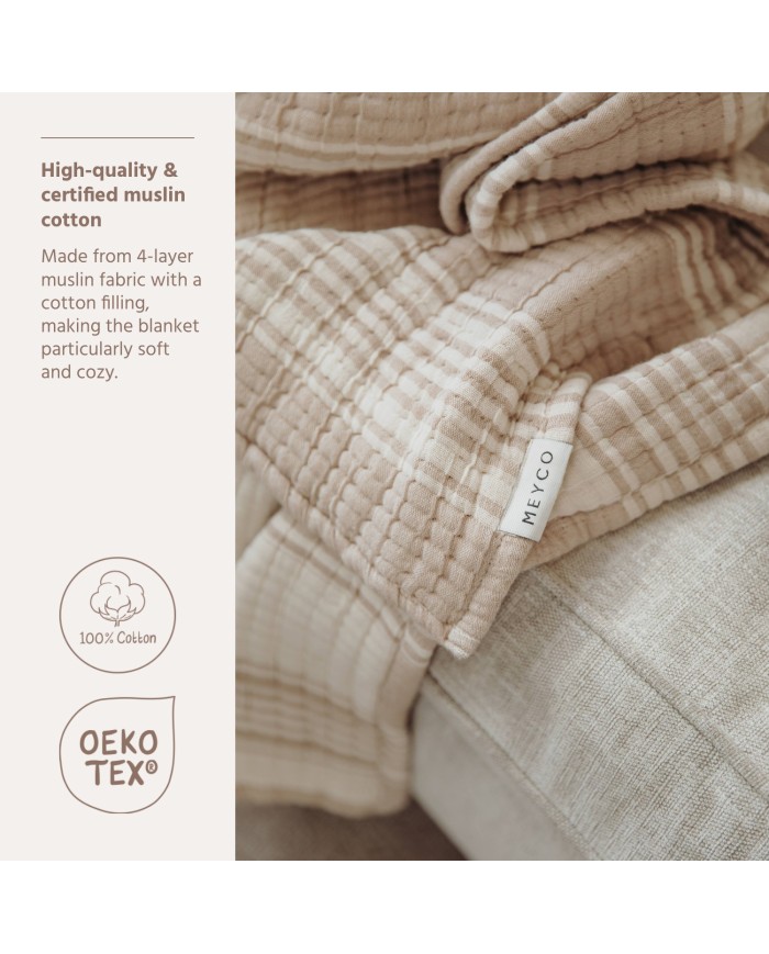 Couverture 75x100 cm en mousseline prélavée jacquard - Stripe Sand