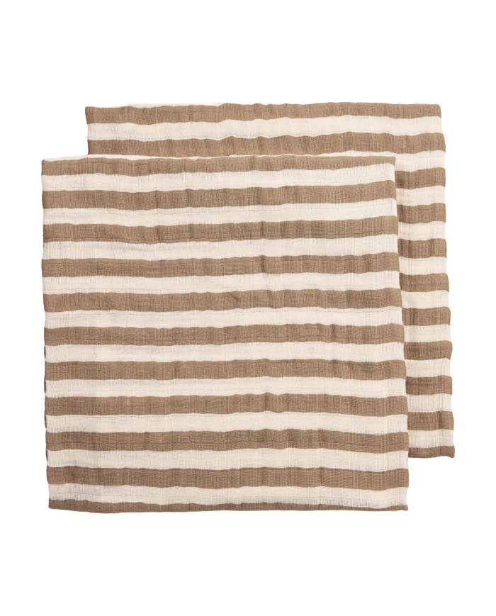 Lot de 2 tétras 70x70 cm prélavés- Fat Stripe Taupe
