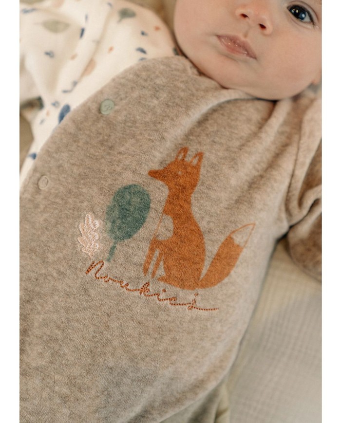 Pyjama bébé, velours imprimé renard