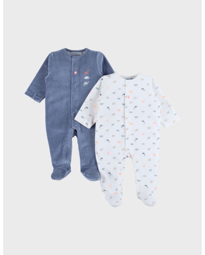 Lot de 2 pyjamas bébé en velours - Dinos