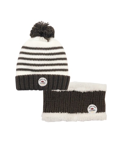Ensemble bonnet + snood - Jepavane set - Ecru/chocolat